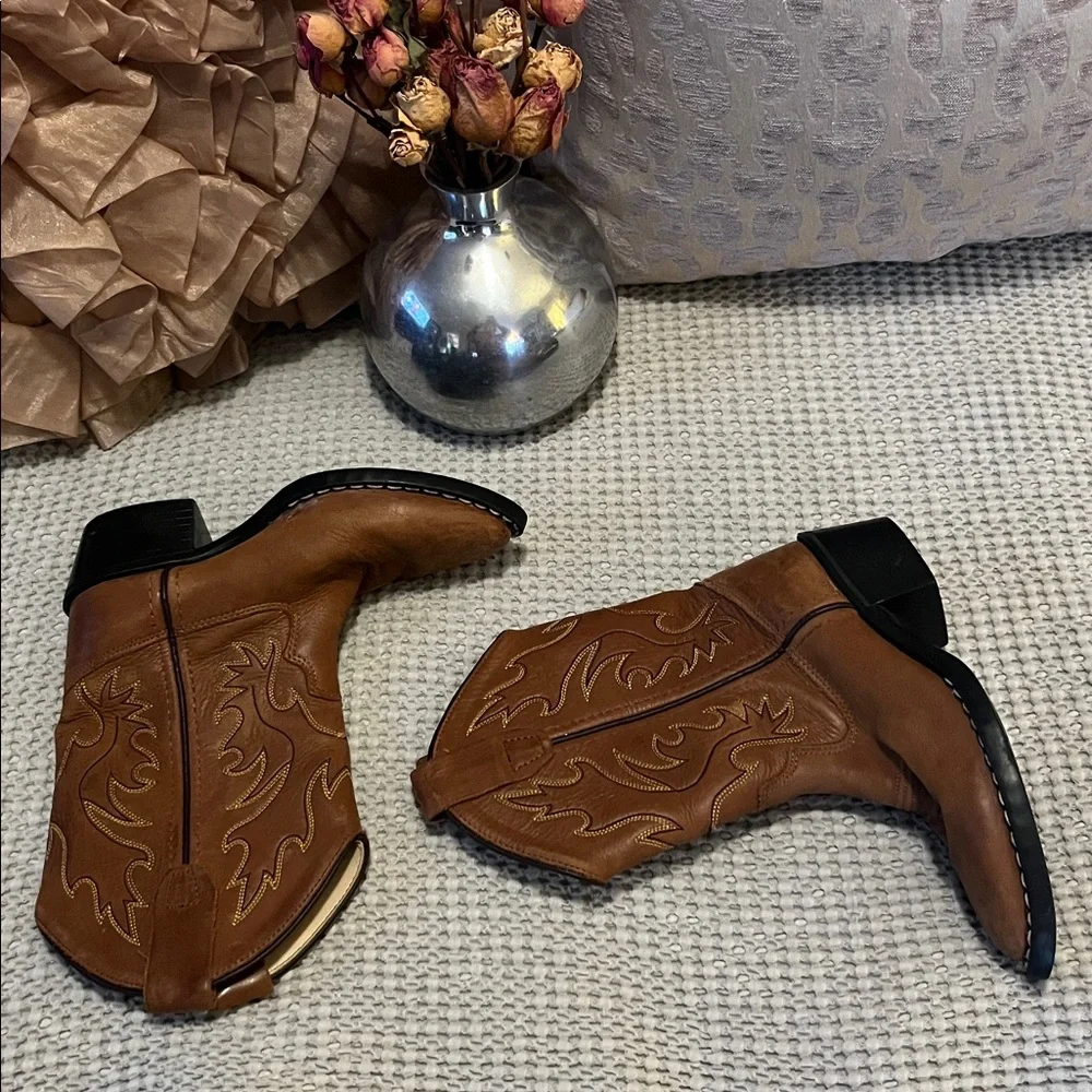 Old West Tan Light Brown Leather Kids Western Cowboy Boots 12.5 (little boy)